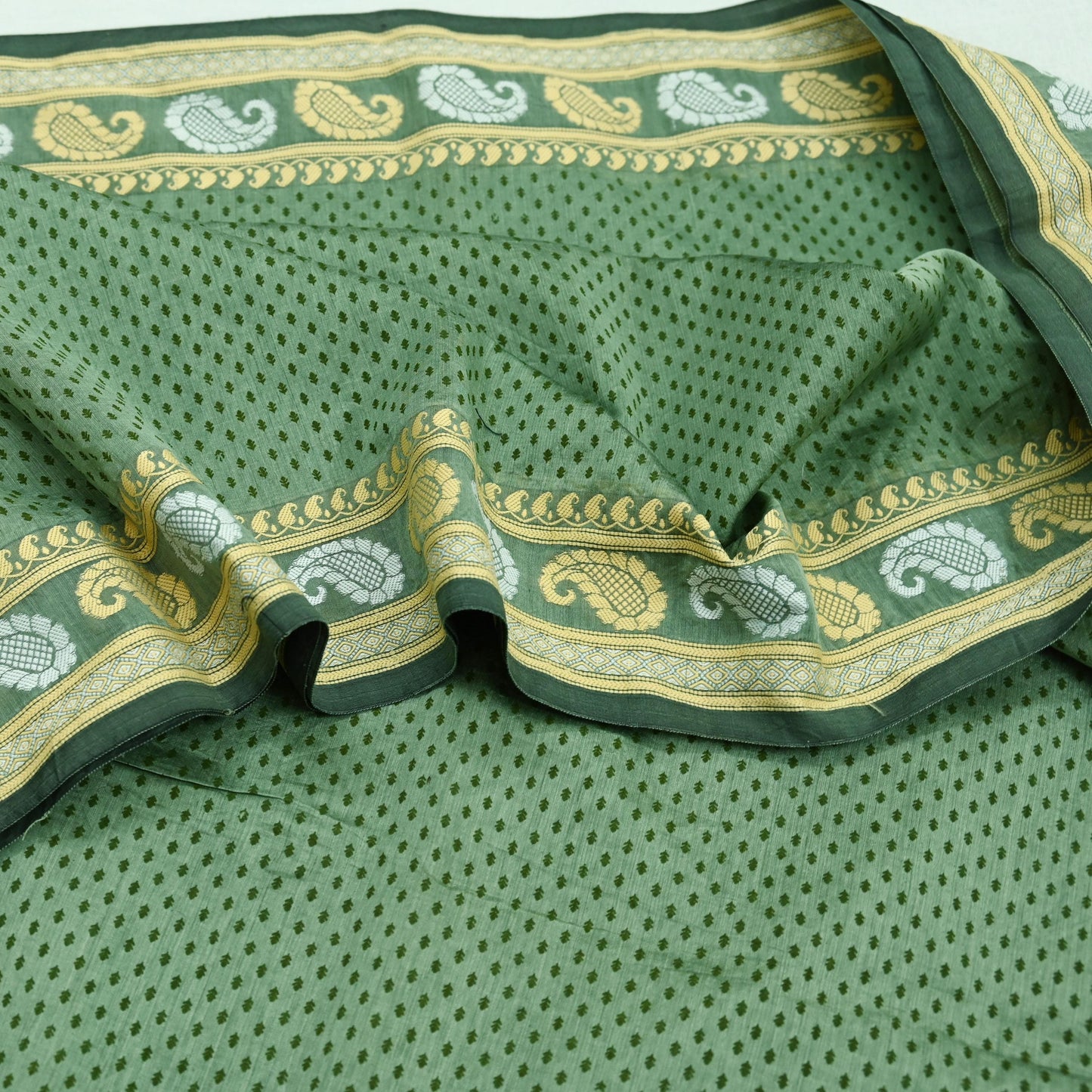 Indian Vintage Sari Green Block Printed Sari Chanderi Sarees Craft Fabric 5Yd Floral Soft Dress making Crafting Quilting