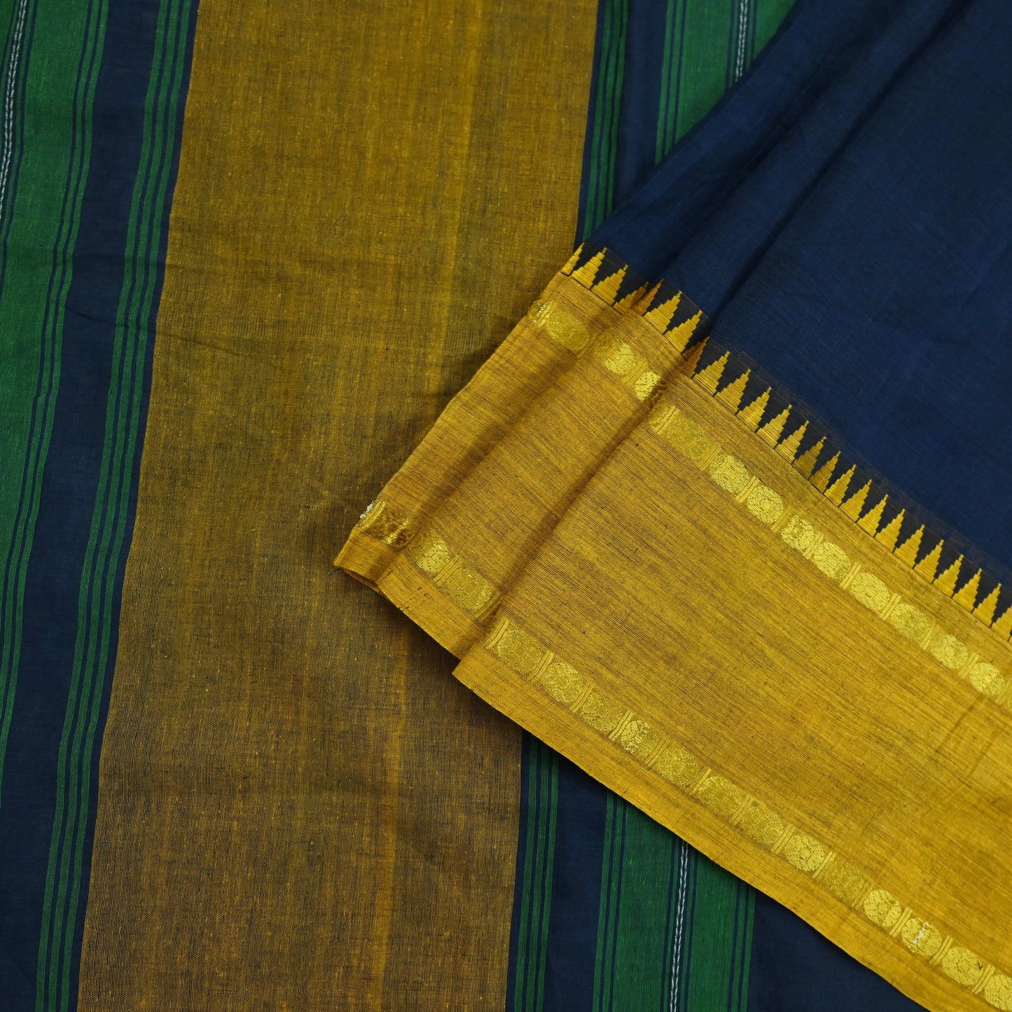 Indian Vintage Sari Blue Pure Cotton Hand Woven Saree Zari 5Yd Craft Fabric Floral Dress making Crafting Quilting Sarong