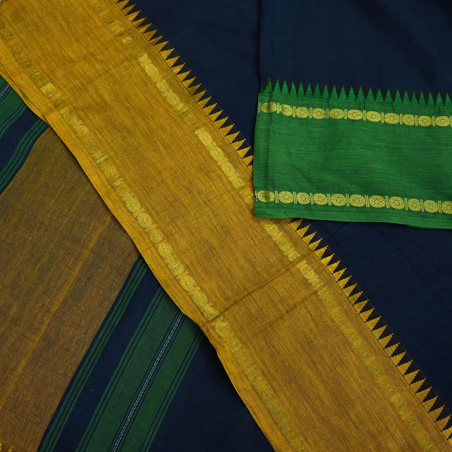 Indian Vintage Sari Blue Pure Cotton Hand Woven Saree Zari 5Yd Craft Fabric Floral Dress making Crafting Quilting Sarong