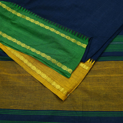 Indian Vintage Sari Blue Pure Cotton Hand Woven Saree Zari 5Yd Craft Fabric Floral Dress making Crafting Quilting Sarong