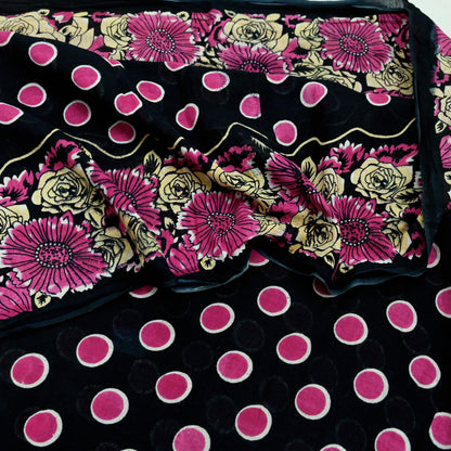 Indian Vintage Sari Black Printed 100% Pure Cotton Saree Craft Fabric 5Yd Sewing Sarong Wrap Boho Floral Dress making Quilting Soft