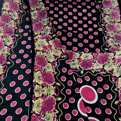 Indian Vintage Sari Black Printed 100% Pure Cotton Saree Craft Fabric 5Yd Sewing Sarong Wrap Boho Floral Dress making Quilting Soft