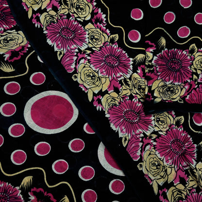 Indian Vintage Sari Black Printed 100% Pure Cotton Saree Craft Fabric 5Yd Sewing Sarong Wrap Boho Floral Dress making Quilting Soft
