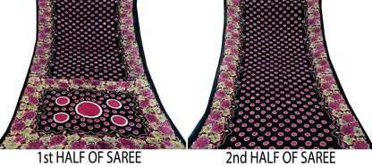 Indian Vintage Sari Black Printed 100% Pure Cotton Saree Craft Fabric 5Yd Sewing Sarong Wrap Boho Floral Dress making Quilting Soft