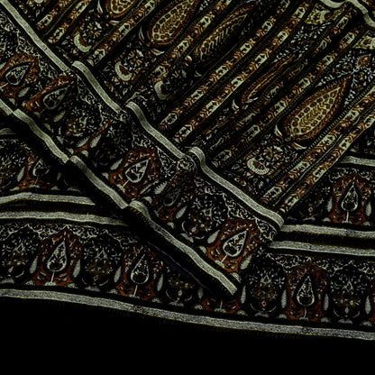 Indian Vintage Sari Black Pure Crepe Silk Block Printed Sarees 5yd Sewing Floral Soft Craft Fabric Wrap Dress making Crafting Quilting