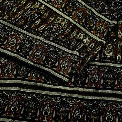 Indian Vintage Sari Black Pure Crepe Silk Block Printed Sarees 5yd Sewing Floral Soft Craft Fabric Wrap Dress making Crafting Quilting