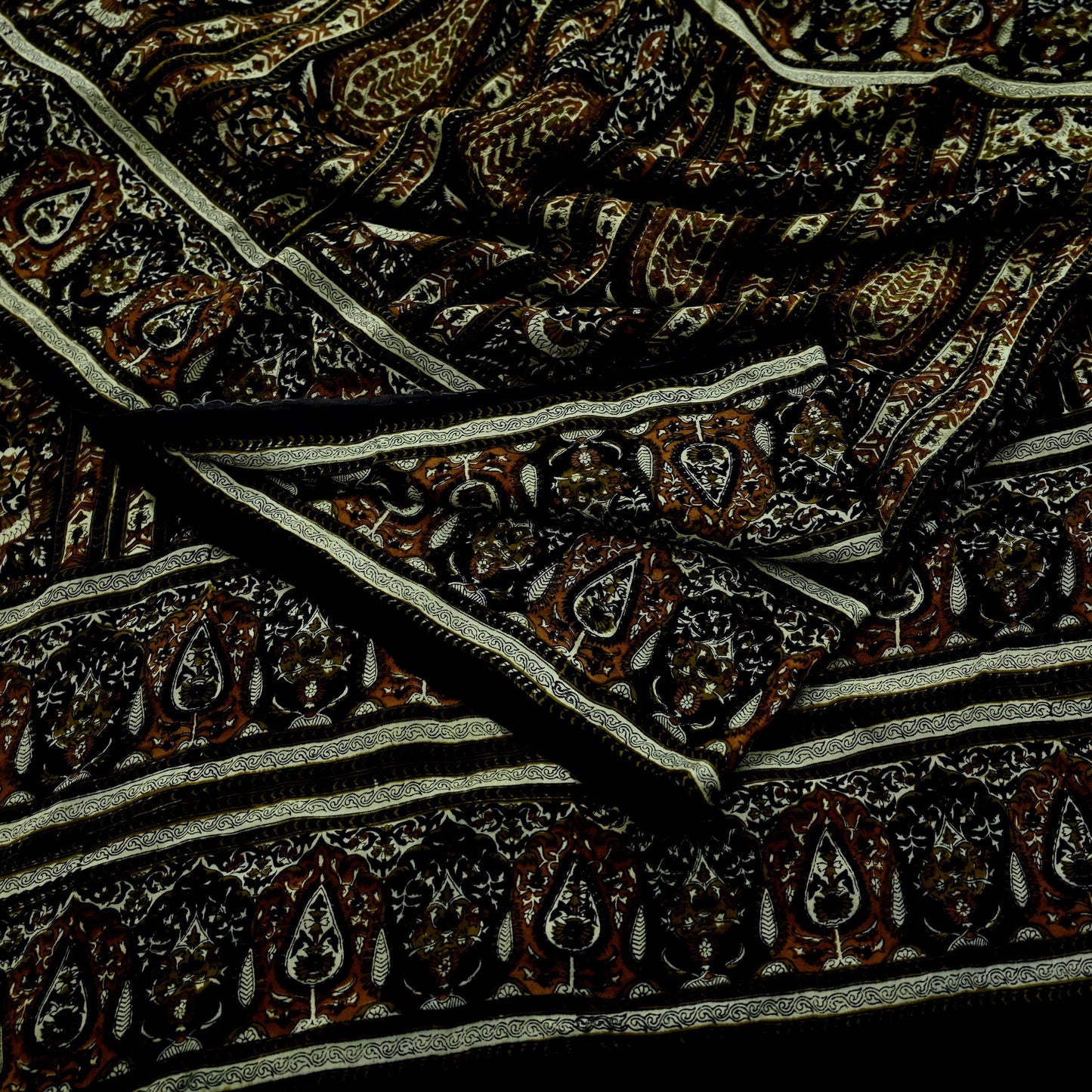 Indian Vintage Sari Black Pure Crepe Silk Block Printed Sarees 5yd Sewing Floral Soft Craft Fabric Wrap Dress making Crafting Quilting