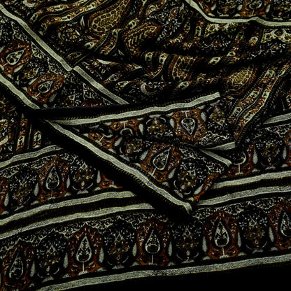 Indian Vintage Sari Black Pure Crepe Silk Block Printed Sarees 5yd Sewing Floral Soft Craft Fabric Wrap Dress making Crafting Quilting
