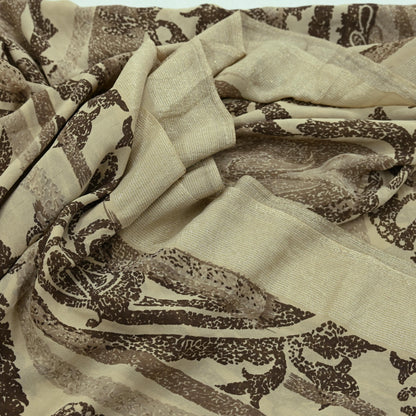 Indian Vintage Sari Beige Pure Georgette Silk Printed Sarees 5Yd Craft Fabric Sewing Quilting Dress making Crafting Quilting Upcycle