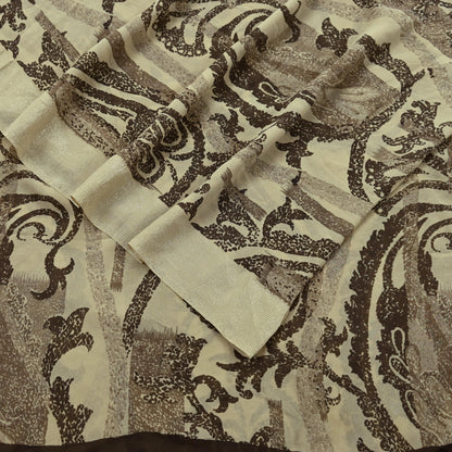 Indian Vintage Sari Beige Pure Georgette Silk Printed Sarees 5Yd Craft Fabric Sewing Quilting Dress making Crafting Quilting Upcycle