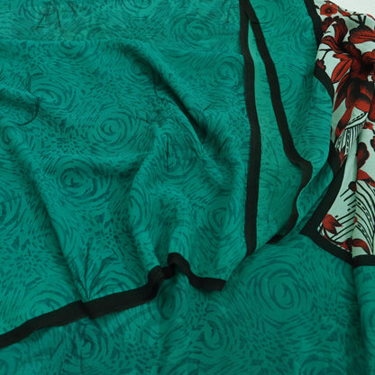 Indian Vintage Sari Green 100% Pure Georgette Silk Hand Block Printed Sarees Sewing 5yd Craft Fabric Soft Dress Designing for Crafting