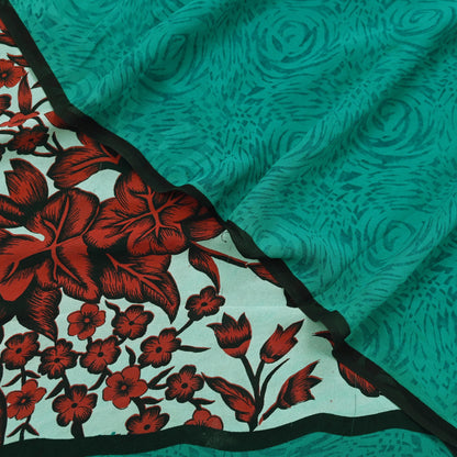 Indian Vintage Sari Green 100% Pure Georgette Silk Hand Block Printed Sarees Sewing 5yd Craft Fabric Soft Dress Designing for Crafting