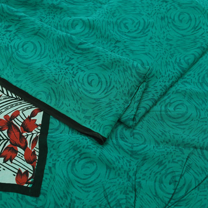 Indian Vintage Sari Green 100% Pure Georgette Silk Hand Block Printed Sarees Sewing 5yd Craft Fabric Soft Dress Designing for Crafting