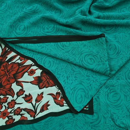 Indian Vintage Sari Green 100% Pure Georgette Silk Hand Block Printed Sarees Sewing 5yd Craft Fabric Soft Dress Designing for Crafting