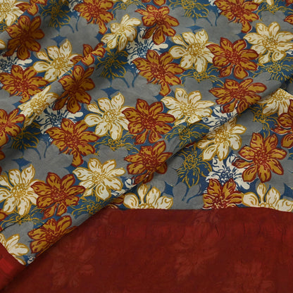 Indian Vintage Sari Beige Pure Georgette Silk Printed Sarees 5Yd Craft Fabric Sewing Quilting Dress making Crafting Quilting Upcycle