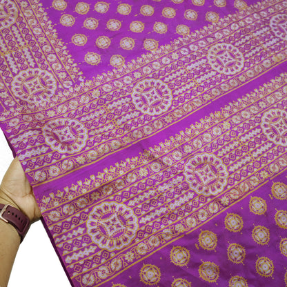 Indian Vintage Sari Purple 100% Pure Silk Printed Saree Fabric 5yd Sewing Craft Fabric DressMaking Soft Wrap Quilting Crafting Upcycle