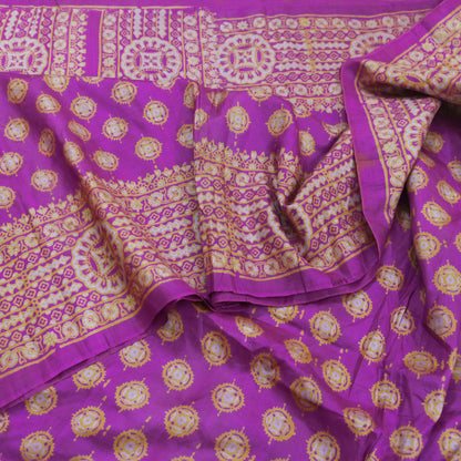 Indian Vintage Sari Purple 100% Pure Silk Printed Saree Fabric 5yd Sewing Craft Fabric DressMaking Soft Wrap Quilting Crafting Upcycle
