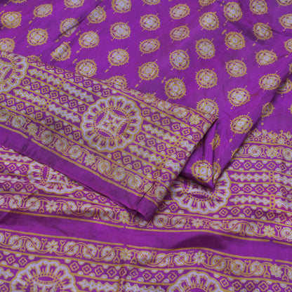 Indian Vintage Sari Purple 100% Pure Silk Printed Saree Fabric 5yd Sewing Craft Fabric DressMaking Soft Wrap Quilting Crafting Upcycle
