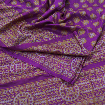 Indian Vintage Sari Purple 100% Pure Silk Printed Saree Fabric 5yd Sewing Craft Fabric DressMaking Soft Wrap Quilting Crafting Upcycle