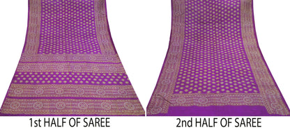 Indian Vintage Sari Purple 100% Pure Silk Printed Saree Fabric 5yd Sewing Craft Fabric DressMaking Soft Wrap Quilting Crafting Upcycle
