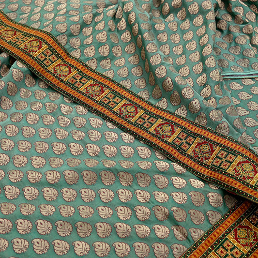 Vintage Heavy Wedding Green Sari Hand Embroidered Banarsi Brocade Sarees Zari/Zardozi/Dabka 5Yd Dress making Crafting Quilting
