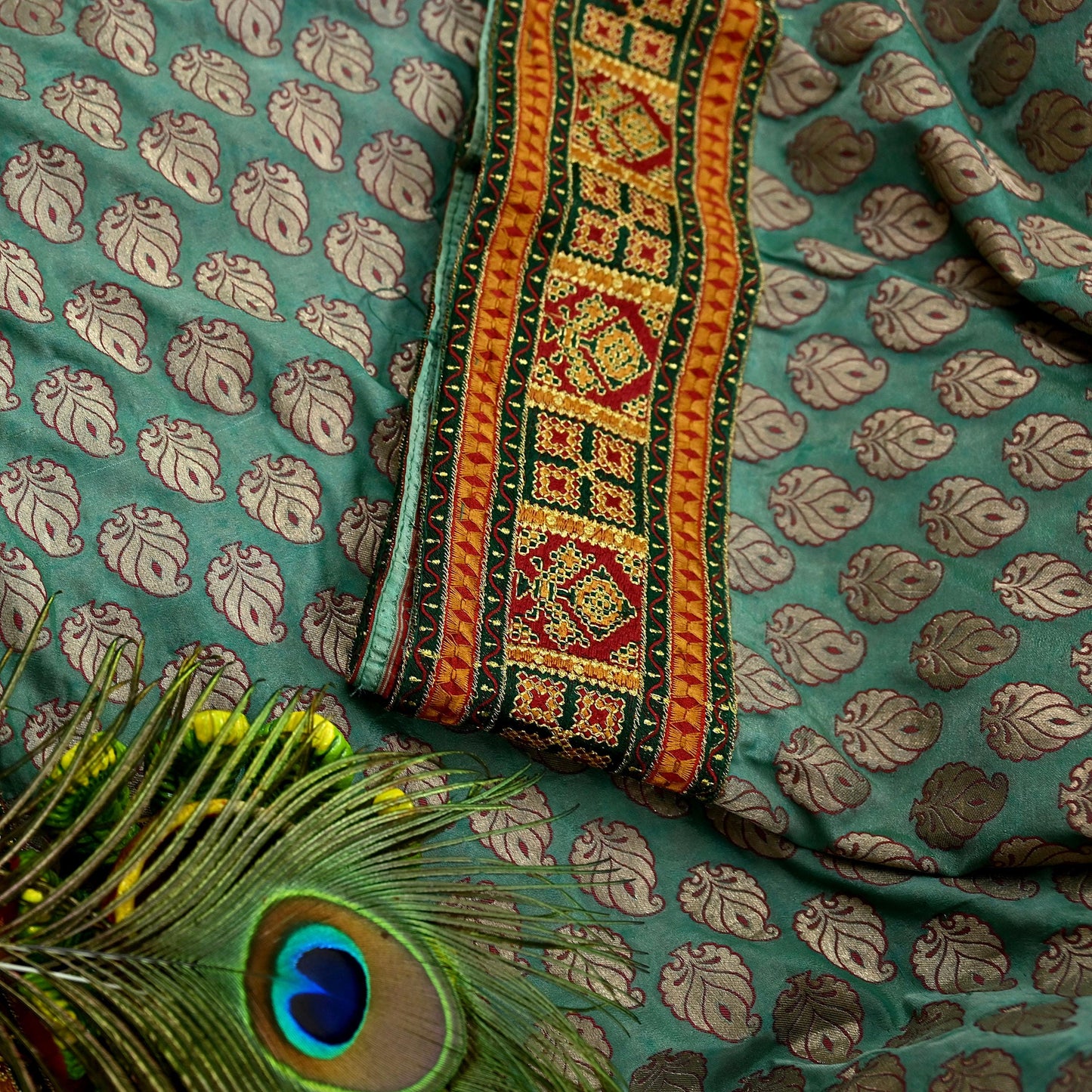 Vintage Heavy Wedding Green Sari Hand Embroidered Banarsi Brocade Sarees Zari/Zardozi/Dabka 5Yd Dress making Crafting Quilting