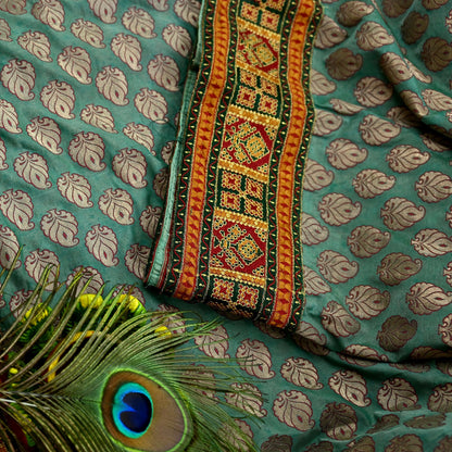 Vintage Heavy Wedding Green Sari Hand Embroidered Banarsi Brocade Sarees Zari/Zardozi/Dabka 5Yd Dress making Crafting Quilting