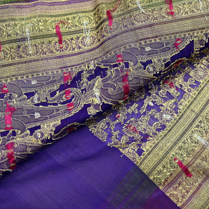 Indian Vintage Sari Heavy Purple Pure Organza Silk Woven Brocade Banarasi Sarees Zari 5Yd Ethnic Fabric Dress Making Wedding Sarees