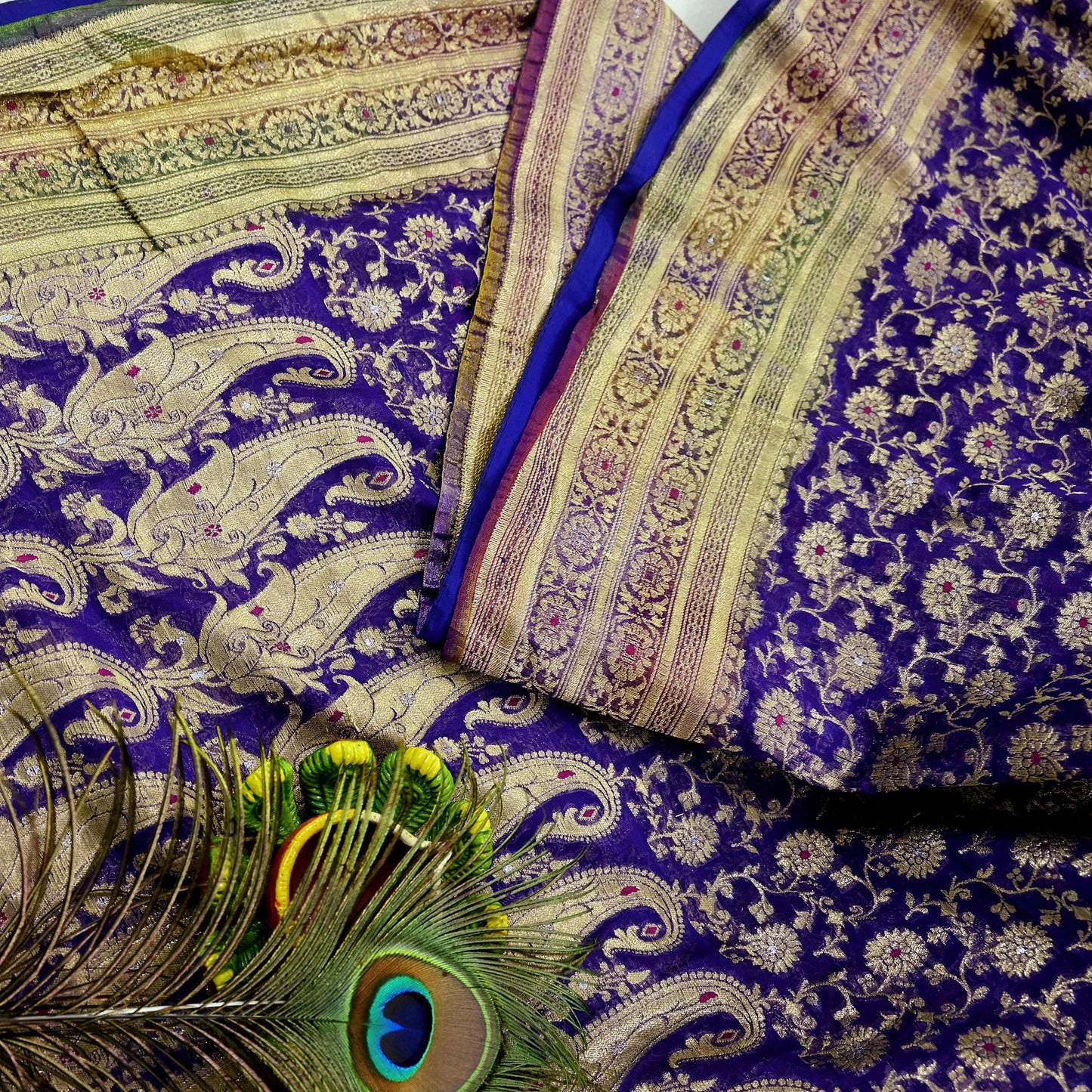 Indian Vintage Sari Heavy Purple Pure Organza Silk Woven Brocade Banarasi Sarees Zari 5Yd Ethnic Fabric Dress Making Wedding Sarees