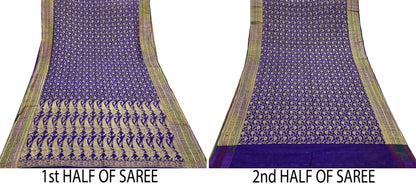 Indian Vintage Sari Heavy Purple Pure Organza Silk Woven Brocade Banarasi Sarees Zari 5Yd Ethnic Fabric Dress Making Wedding Sarees