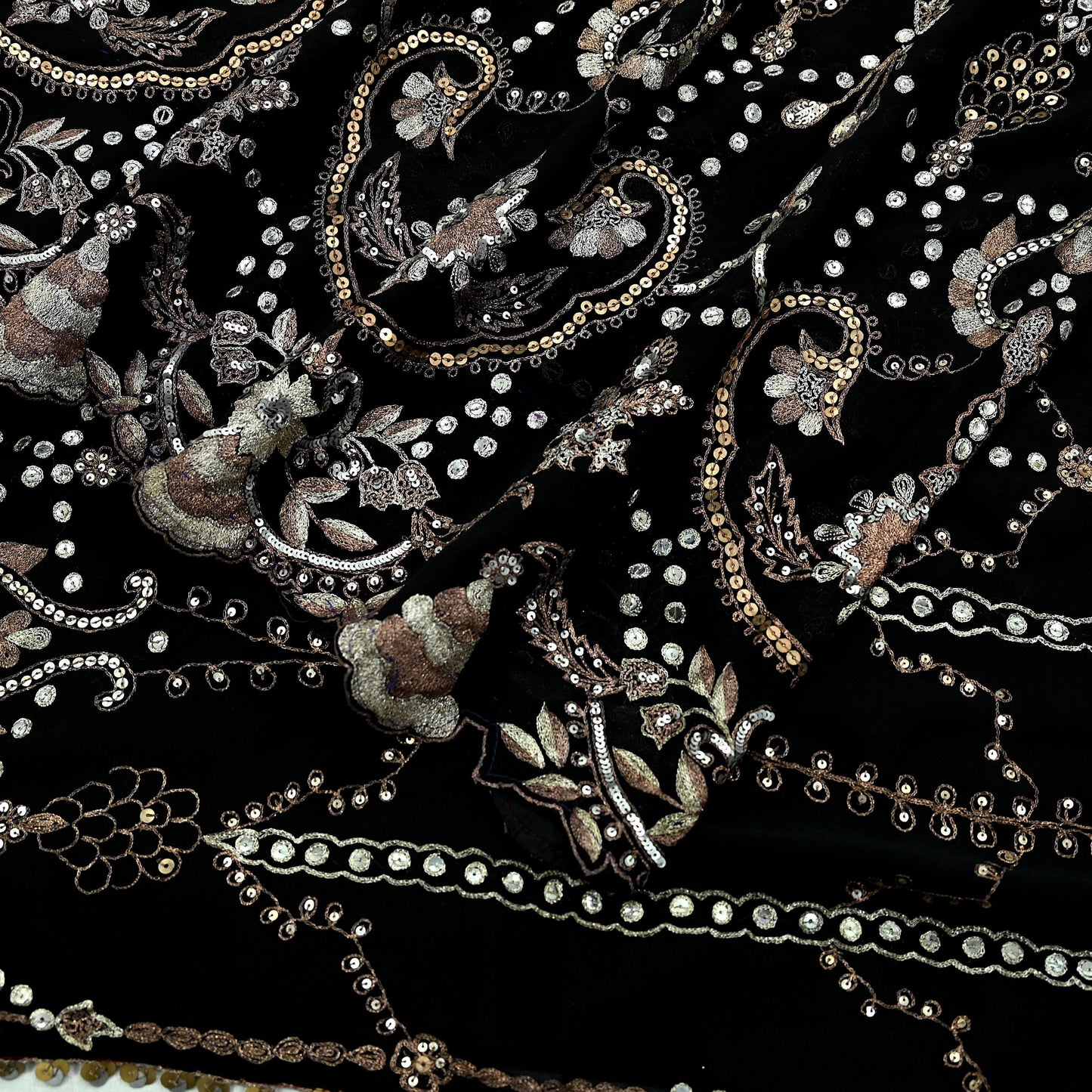 Indian Vintage Heavy Sari Black Pure Georgette Silk Hand Beaded Sarees Craft Fabric 5Yd Sewing Soft Ethnic Wedding Heavy Sarees Dress making