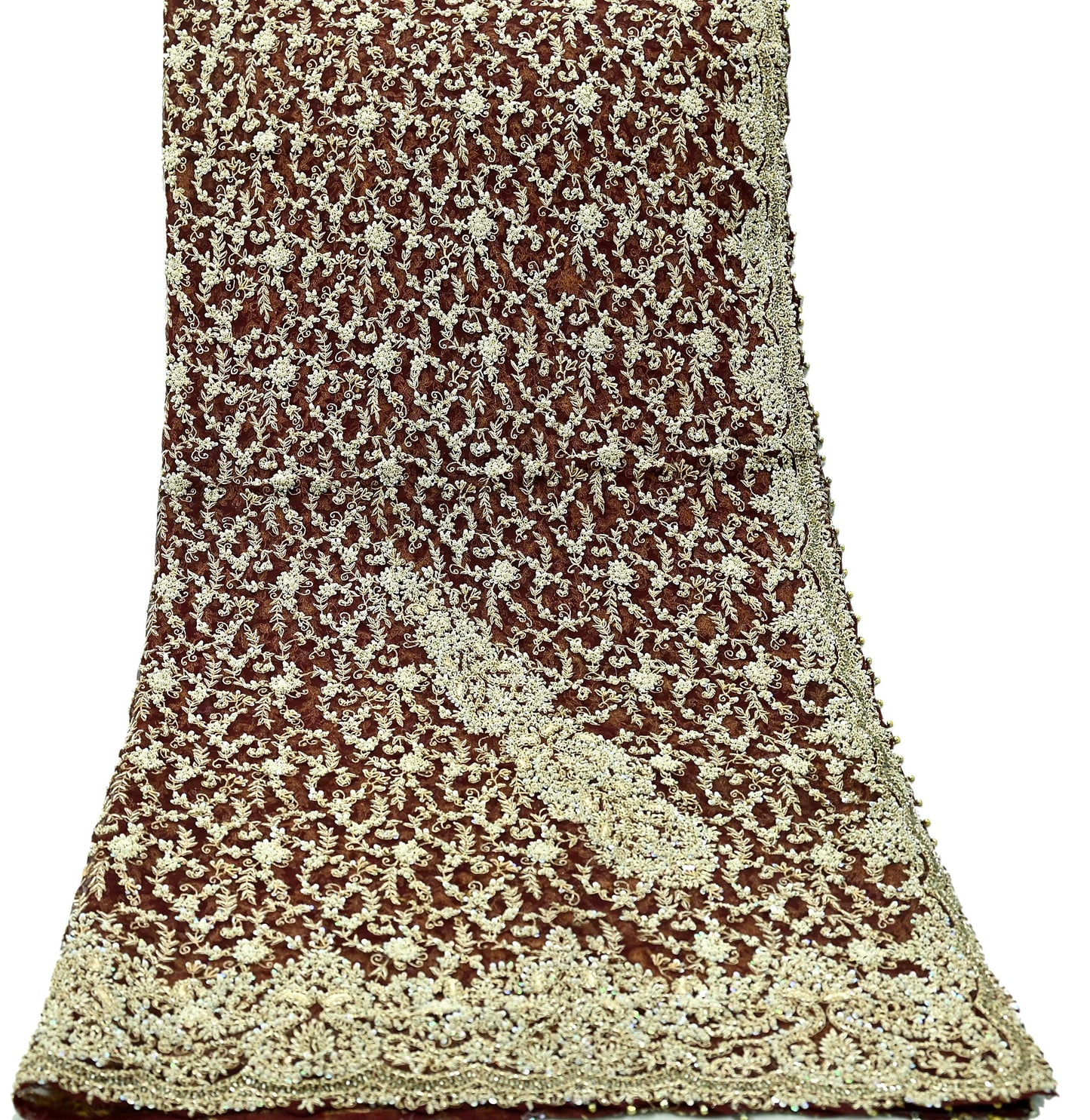 Indian Vintage Heavy Wedding Maroon Dupatta Net Mesh Long Stole Hand Embroidered Scarves Golden Zardozi Zari Sequins Dridal Veil Hijab
