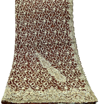Indian Vintage Heavy Wedding Maroon Dupatta Net Mesh Long Stole Hand Embroidered Scarves Golden Zardozi Zari Sequins Dridal Veil Hijab