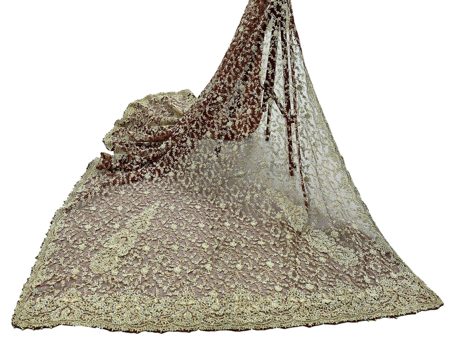 Indian Vintage Heavy Wedding Maroon Dupatta Net Mesh Long Stole Hand Embroidered Scarves Golden Zardozi Zari Sequins Dridal Veil Hijab