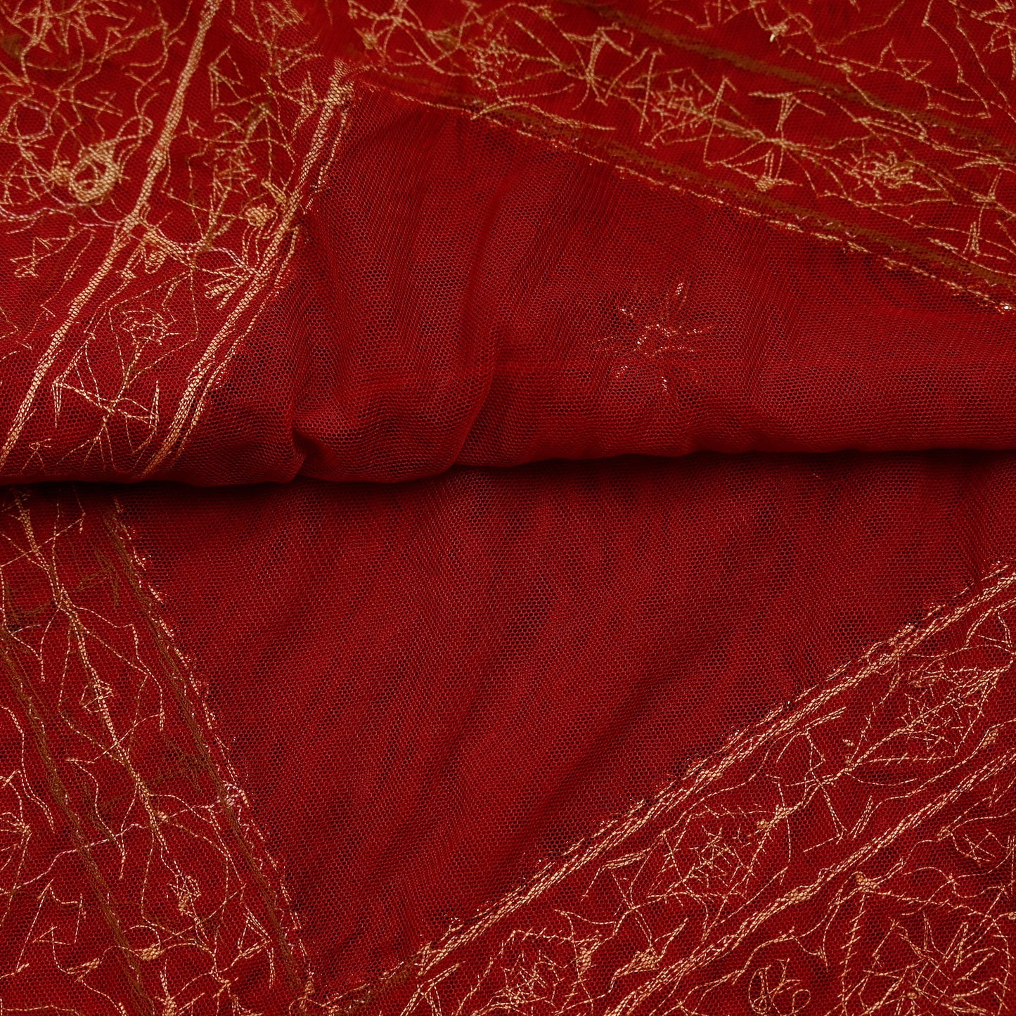Indian Vintage Heavy Dark Red Dupatta Net Mesh Long Stole Hand Embroidered Scarves Golden Zardozi Dabka Zari Sequins