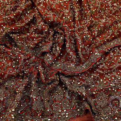 Indian Vintage Heavy Wedding Red Dupatta Net Mesh Long Stole Hand Embroidered Scarves Golden Zardozi Zari Sequins Dridal Veil Hijab