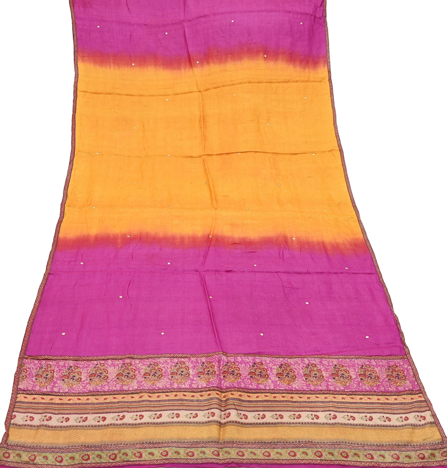 Indian Vintage Dupatta Pink & Saffron Long Stole Pure Silk Digital Printed Scarves Veil Hijab Wrap Scarf Boho