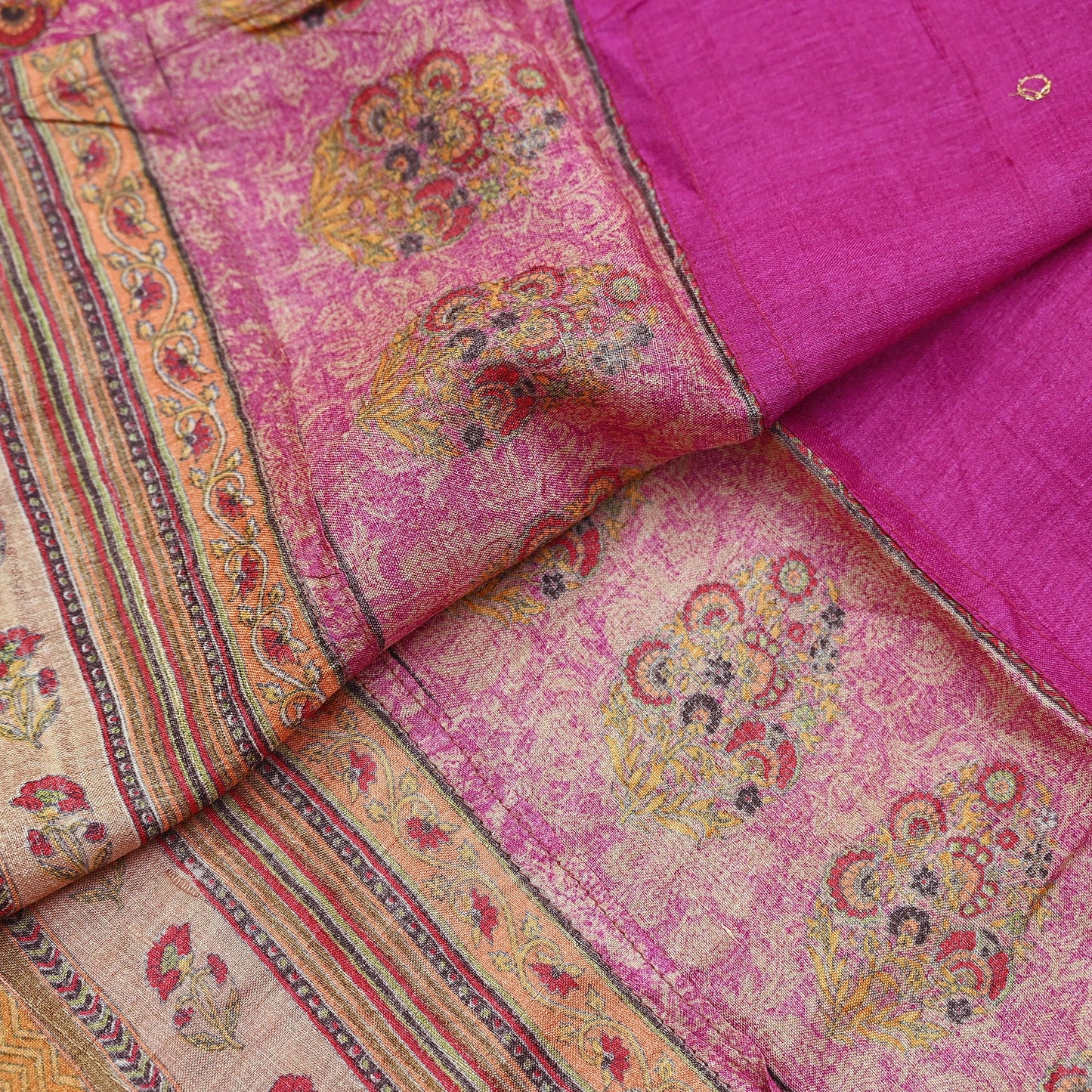Indian Vintage Dupatta Pink & Saffron Long Stole Pure Silk Digital Printed Scarves Veil Hijab Wrap Scarf Boho
