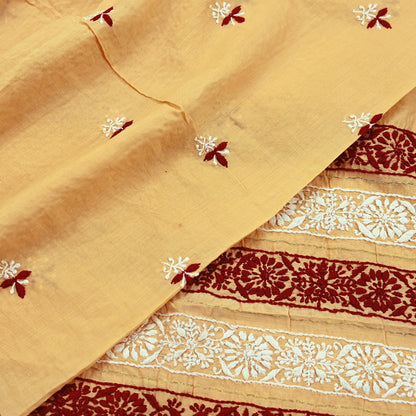 Indian Vintage Dupatta Beige Long Stole Pure Chanderi silk Handmade Chikankari Scarves Veil Scarf Wrap Floral Design