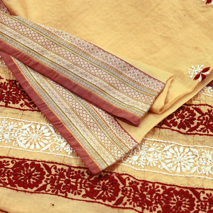 Indian Vintage Dupatta Beige Long Stole Pure Chanderi silk Handmade Chikankari Scarves Veil Scarf Wrap Floral Design