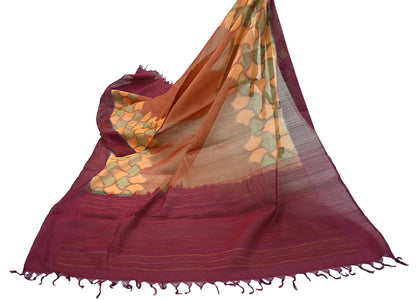Indian Vintage Maroon & Peach Dupatta Long Stole Hand woven Sambalpuri Ikat Hijab Pure Silk Scarves Veil Fringes