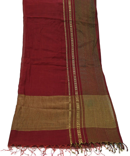 Indian Vintage Dupatta Maroon Long Stole Hand Woven Pure Chanderi Silk Indian Scarves Veil Golden Zari Soft Fringes
