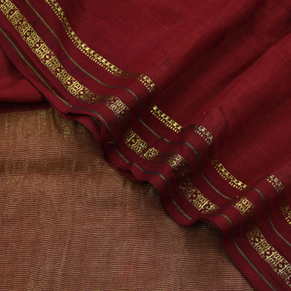 Indian Vintage Dupatta Maroon Long Stole Hand Woven Pure Chanderi Silk Indian Scarves Veil Golden Zari Soft Fringes