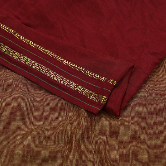 Indian Vintage Dupatta Maroon Long Stole Hand Woven Pure Chanderi Silk Indian Scarves Veil Golden Zari Soft Fringes