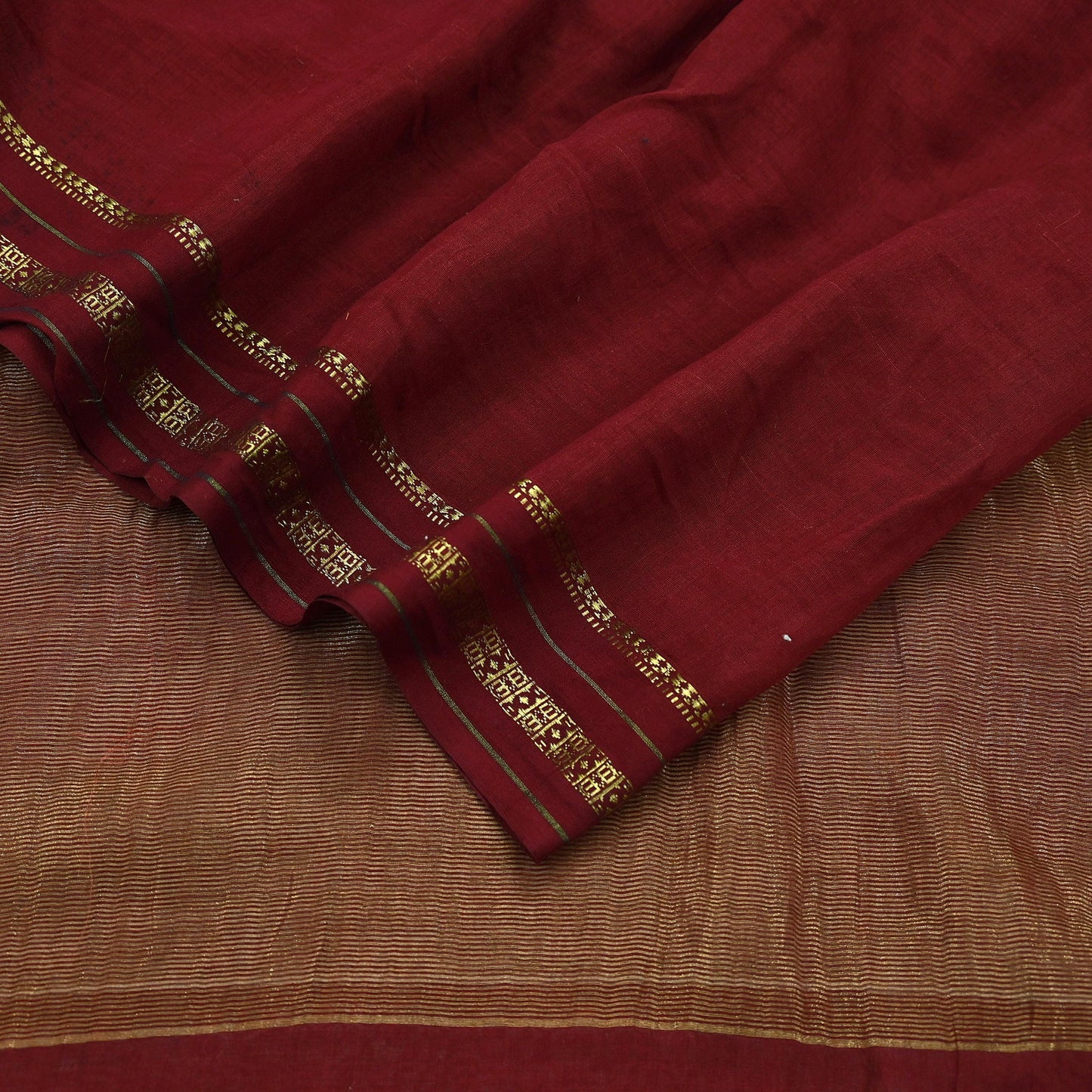 Indian Vintage Dupatta Maroon Long Stole Hand Woven Pure Chanderi Silk Indian Scarves Veil Golden Zari Soft Fringes