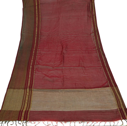 Indian Vintage Dupatta Maroon Long Stole Hand Woven Pure Chanderi Silk Indian Scarves Veil Golden Zari Soft Fringes