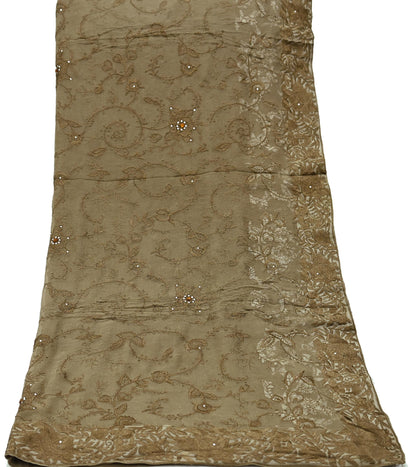 Indian Vintage Dupatta Green Pure Georgette silk Long Stole Embroidered Scarves Stole Veil Wrap