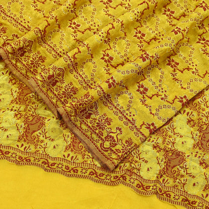 Indian Vintage Yellow Dupatta Long Stole Pure Georgette Silk Hand Woven Scarves Veil Scarf Wrap Hippie Boho Soft