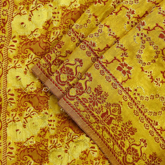 Indian Vintage Yellow Dupatta Long Stole Pure Georgette Silk Hand Woven Scarves Veil Scarf Wrap Hippie Boho Soft