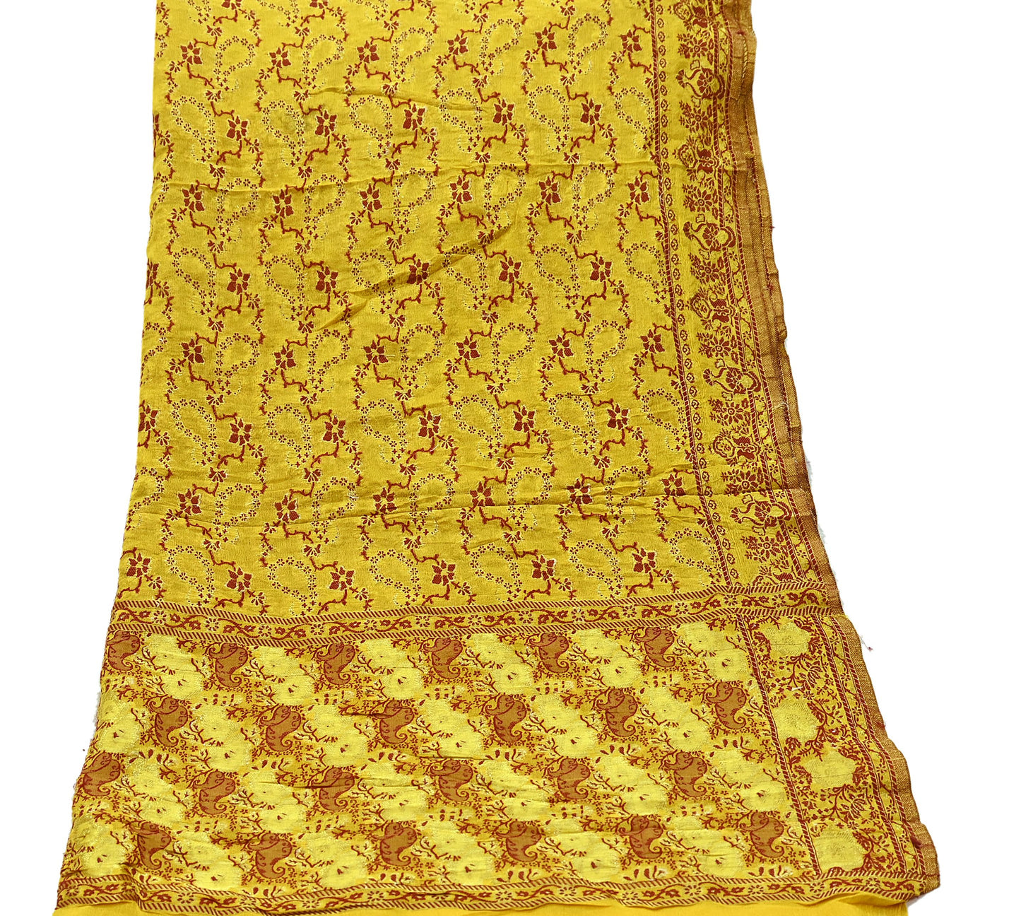 Indian Vintage Yellow Dupatta Long Stole Pure Georgette Silk Hand Woven Scarves Veil Scarf Wrap Hippie Boho Soft